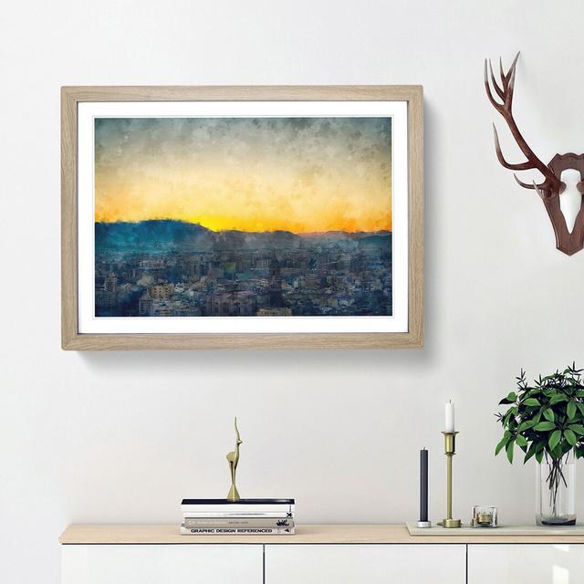 Sunset over Malaga in Spain - Picture Frame Painting Print East Urban Home Frame Option: Oak Framed, Size: 62cm H x 87cm W x 2cm D on Productcaster.