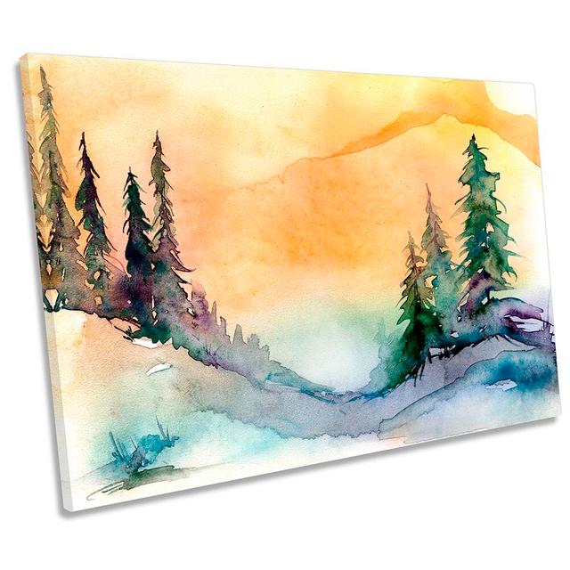 Winter Sunset Forest Orange - Wrapped Canvas Print Union Rustic Size: 30.5cm H x 45.7cm W x 2cm D on Productcaster.