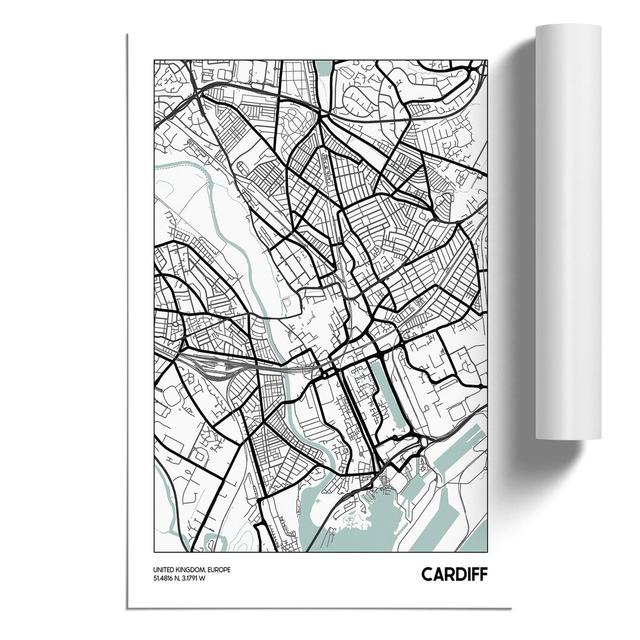 Map Cardiff UK - Unframed Graphic Art East Urban Home Size: 84cm H x 59cm W x 0.1cm D on Productcaster.