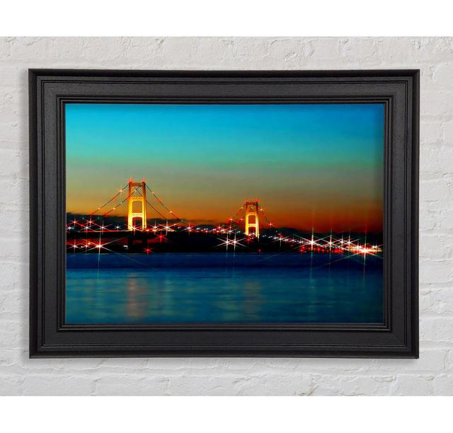 San Francisco Bridge Lights Framed Print Ebern Designs Size: 59.7cm H x 84.1cm W x 8cm D, Format: Black Framed Paper on Productcaster.