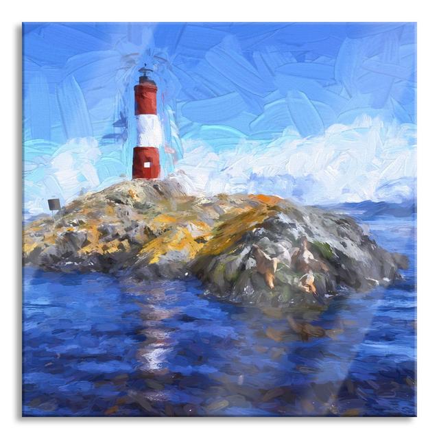 Lighthouse With Seals - No Frame Painting on Glass Longshore Tides Size: 70cm H x 70cm W x 0.4cm D on Productcaster.