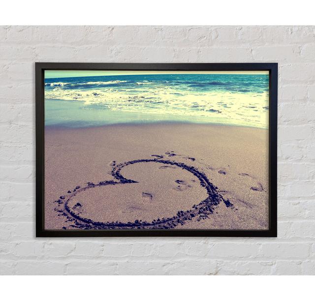 Heart on Beach Highland Dunes Format: Black Framed Canvas, Size: 59.7cm H x 84.1cm W x 3.3cm D on Productcaster.