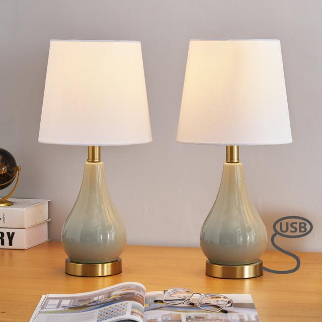 Cheatham 44.45Cm Table Lamp Set with USB (Set of 2) Blue Elephant Base Colour: Pale Blue on Productcaster.