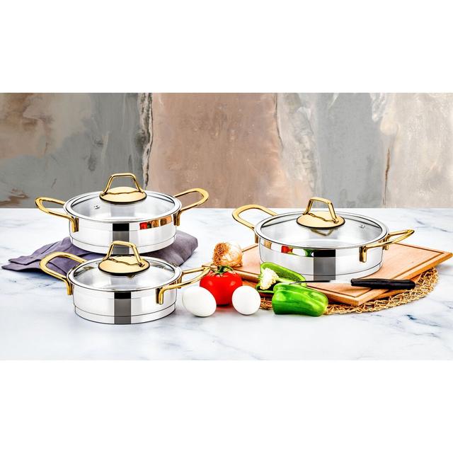 Belfry Kitchen Hal 6 Piece Stainless Steel Cookware Set Belfry Kitchen Colour: Silver/Gold on Productcaster.