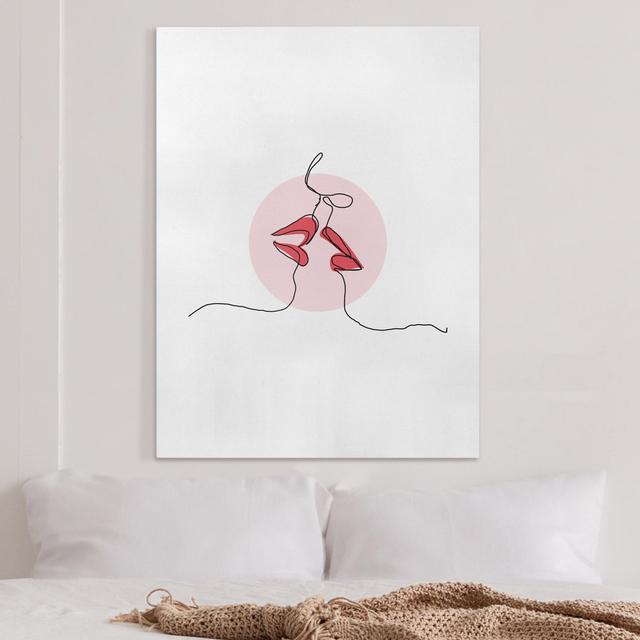 Lippen Kuss Line Art by Kein Künstler - Wrapped Canvas Print Bilderwelten Size: 80cm H x 60cm B on Productcaster.