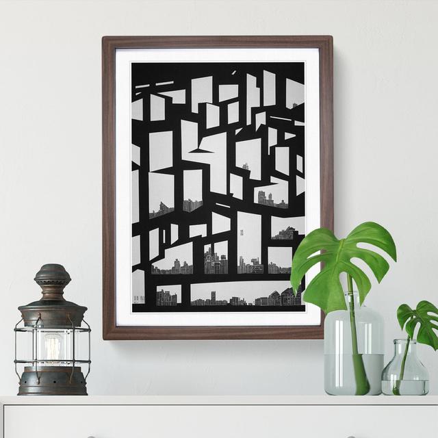 Monochrome City Skyline Abstract No.3 - Wrapped Canvas Graphic Art Metro Lane Format: Walnut Framed, Size: 64cm H x 46cm W x 2cm D on Productcaster.