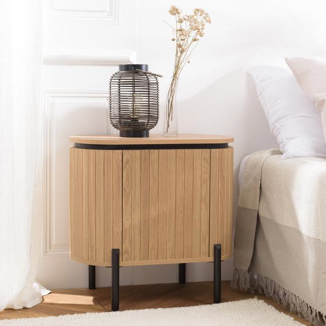 Brown Bedside Table 1 Door Retro Style Black Pine Metal Feet Latitude Run on Productcaster.