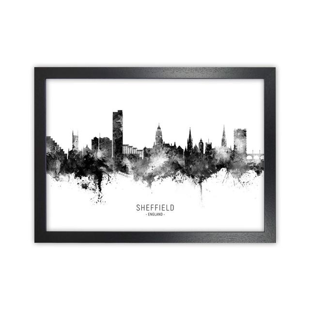 Sheffield England Skyline Black White City Name by Michael Tompsett - Print Latitude Run Size: 25cm H x 34cm W x 3cm D, Format: Black Framed on Productcaster.