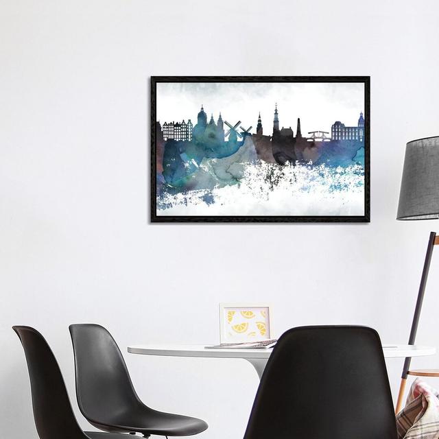 Amesterdam Bluish Skylines Ivy Bronx Size: 66.04cm H x 101.6cm W x 3.81cm D, Format: Black Framed Canvas on Productcaster.