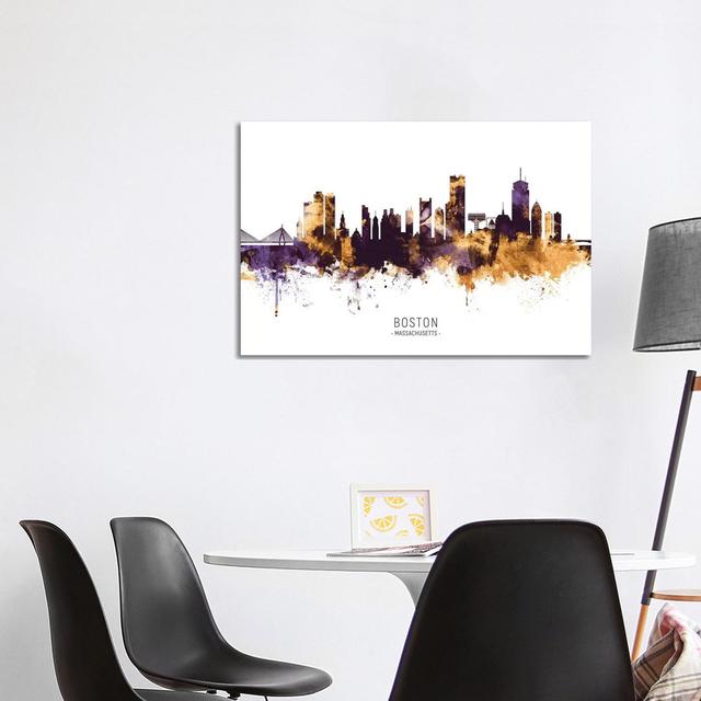 Boston Massachusetts Skyline Purple Gold by Michael Tompsett - Wrapped Canvas Print Latitude Run Size: 66.04cm H x 101.6cm W x 3.81cm D on Productcaster.