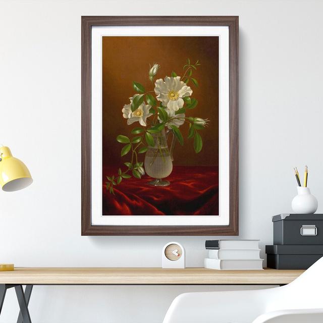 Cherokee Roses in a Vase by Martin Johnson Heade - Picture Frame Painting East Urban Home Frame Option: Walnut Framed, Size: 36cm H x 27cm W x 2cm D on Productcaster.