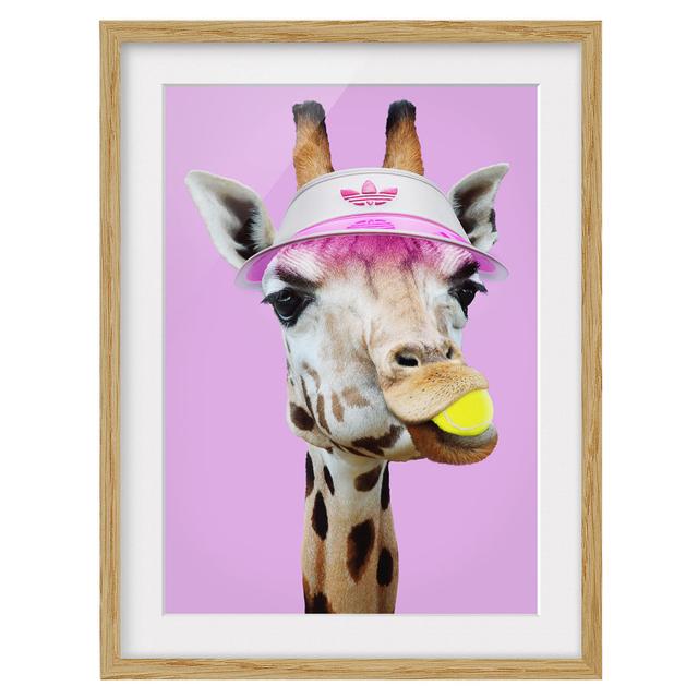 Picture With Frame - Jonas Loose - Giraffe Playing Tennis - Portrait 4:3 Maturi Size: 70cm H x 50cm W x 2cm D, Frame Option: Brown Framed on Productcaster.