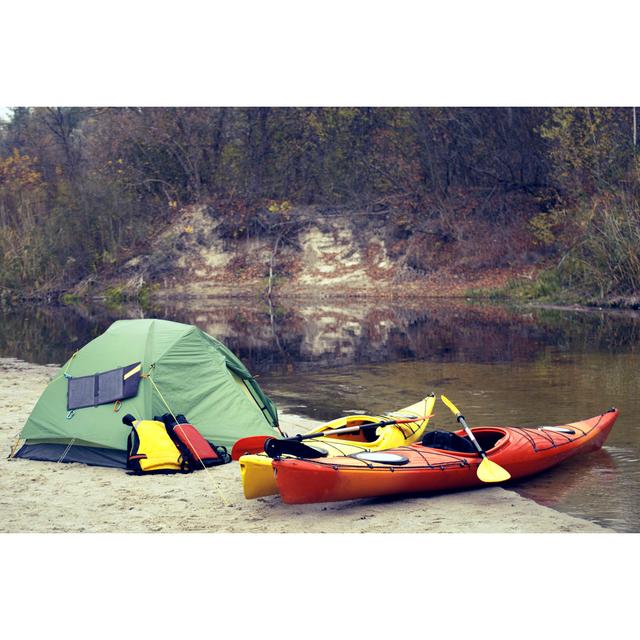 Camping with Kayaks by Bondariev - Wrapped Canvas Photograph Breakwater Bay Size: 61cm H x 91cm W on Productcaster.