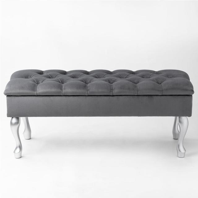 Huges Upholstered Storage Bench Mercer41 Size: H44 x W130 x D35cm, Colour: Grey on Productcaster.