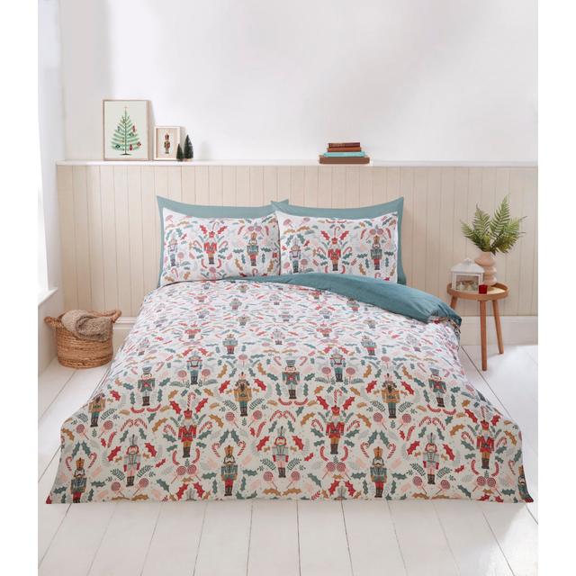 Nutcracker Microfiber Microfiber Abstract Duvet Cover with Pillowcases Rapport Home Size: Double Duvet Cover + 2 Standard Pillowcases, Colour: White on Productcaster.