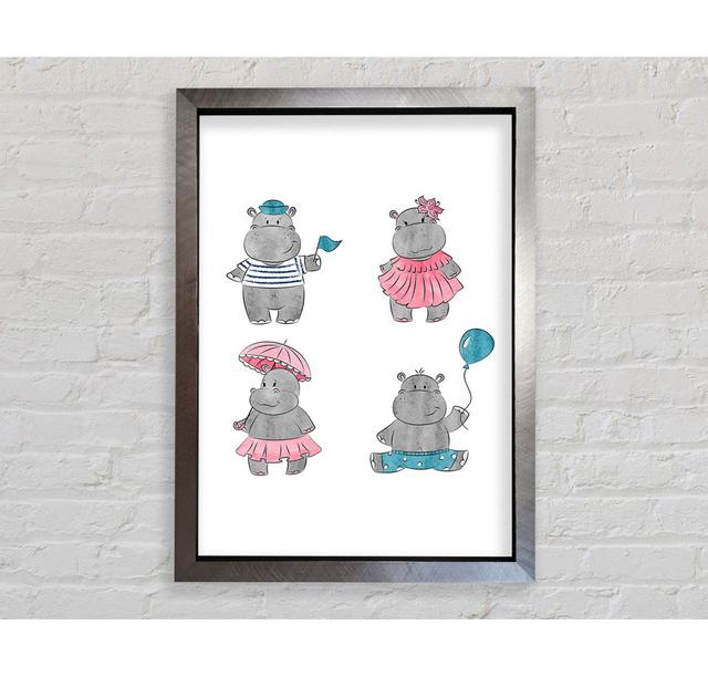 Hippo Love - Print Zoomie Kids Size: 141.4cm H x 100cm W x 3.4cm D, Format: Silver Framed Paper on Productcaster.