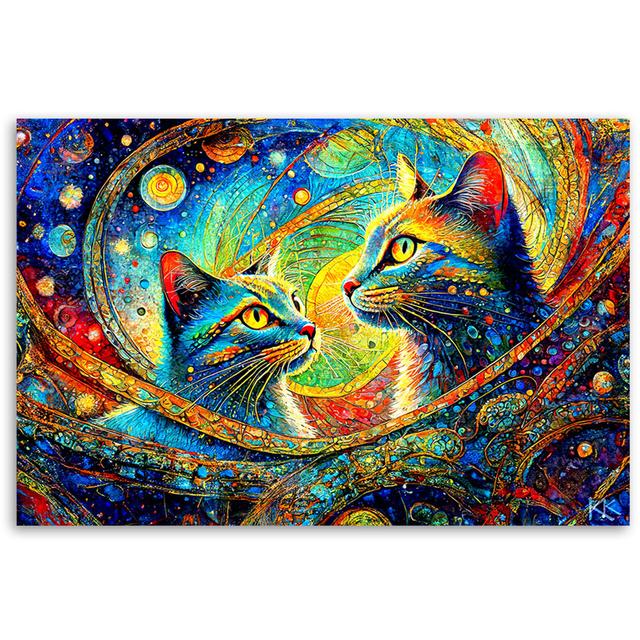 Leinwanddruck, Abstrakte Katzen - Wrapped Canvas Print World Menagerie Größe: 40 cm H x 60 cm B on Productcaster.