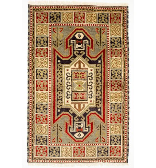 Greenman Geometric Handmade Hand-Knotted Rectangle: 153' X 96' Green Area Rug Bloomsbury Market on Productcaster.