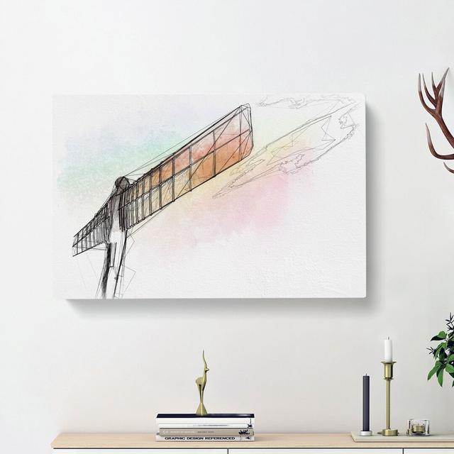 Rainbow on the Angel of the North - Wrapped Canvas Painting Print East Urban Home Size: 50cm H x 76cm W x 3cm D on Productcaster.