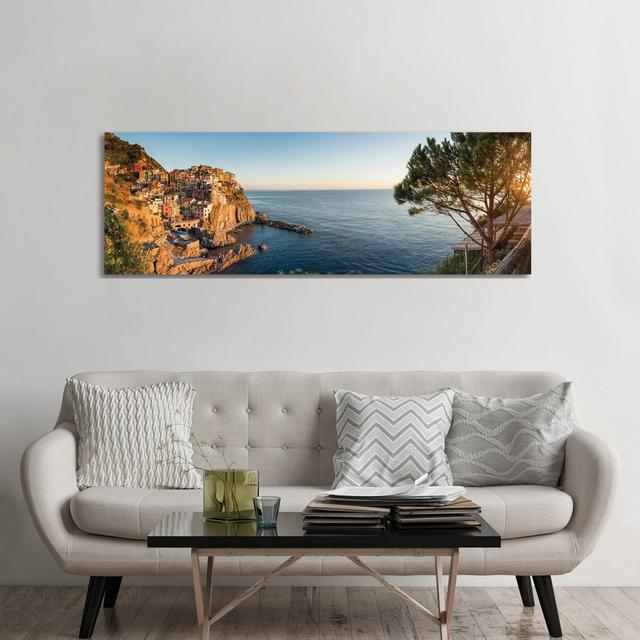 Panoramic View Of Manarola, Cinque Terre Coast, Italy by Jan Becke - Wrapped Canvas Panoramic Print Union Rustic Size: 60.96cm H x 182.9cm W x 3.81cm on Productcaster.