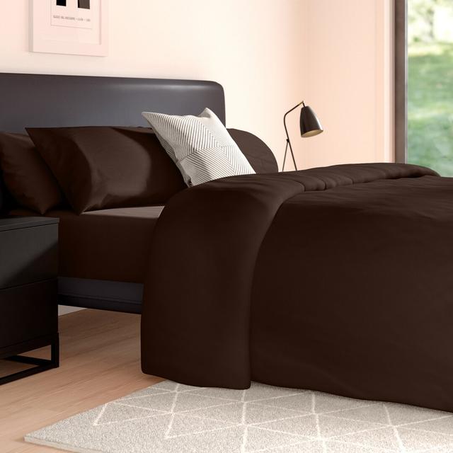 Kimia Cotton Blend Solid Colour Duvet Cover with Pillowcases 17 Stories Colour: Chocolate, Size: King Duvet Cover + 2 Standard Pillowcases on Productcaster.