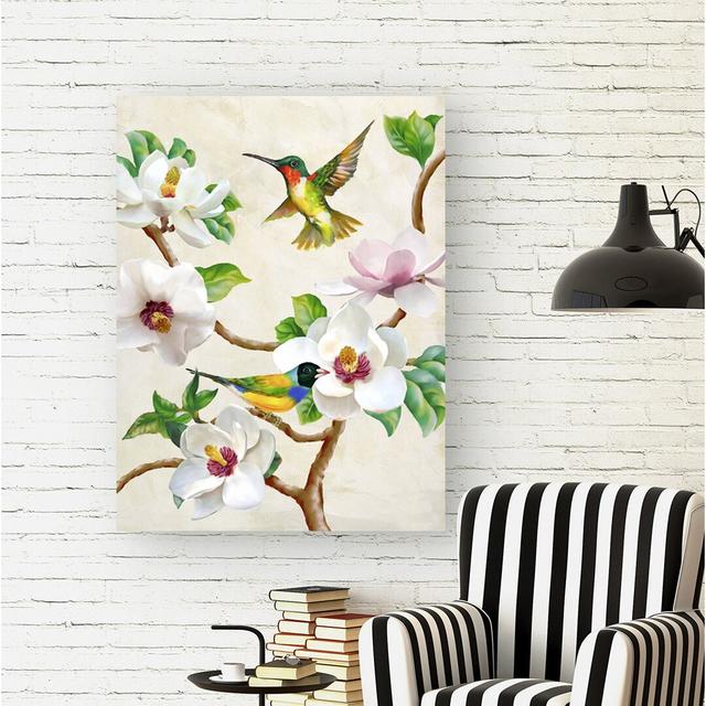 Gerahmtes Leinwandbild - Gemälde „Magnolia and Birds” von Terry Wang Rosalind Wheeler Größe: 100 cm H x 70 cm B x 4 cm T on Productcaster.