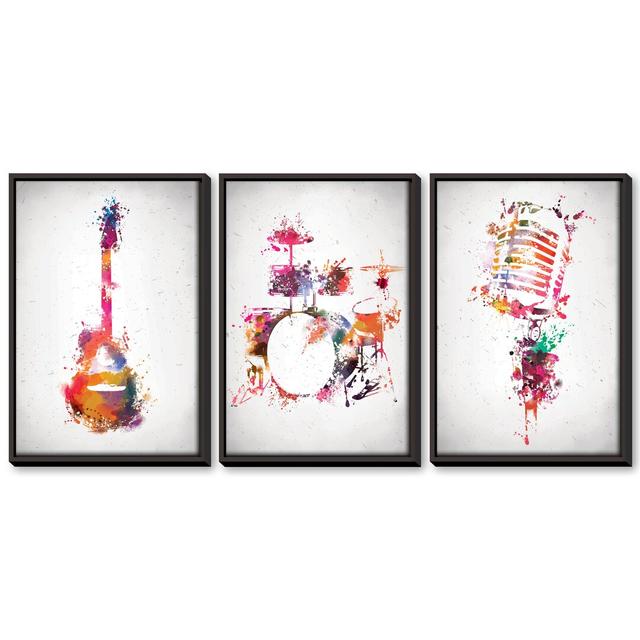 Rock and Roll Colour - 3 Piece Painting Set on Canvas Clock Canvas Format: Wrapped Canvas, Size: 45cm H x 90cm W x 3.8cm D on Productcaster.