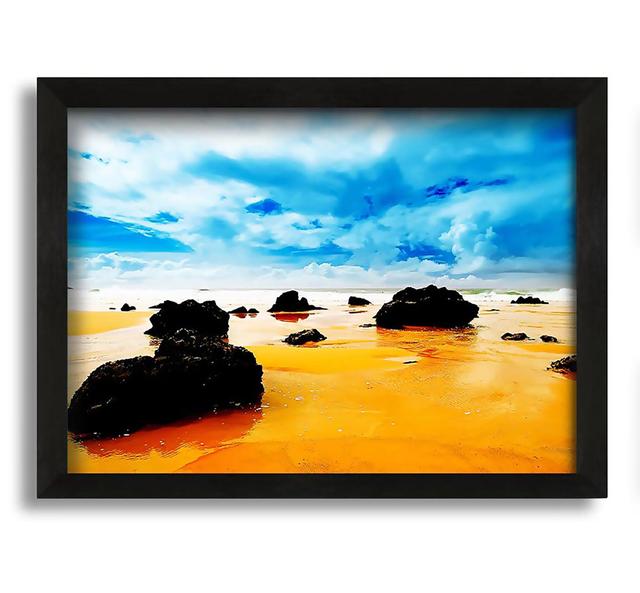 Gerahmtes Leinwandbild Orange Sands Haus am Meer Größe: 60 cm H x 84 cm B x 10 cm T, Format: Schwarz gerahmte Leinwand on Productcaster.