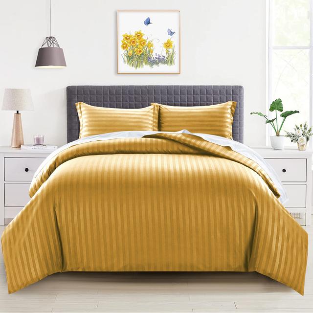 Canella Microfibre Duvet Cover Set Latitude Run Size: Super King - 2 Standard Pillowcases, Colour: Ochre on Productcaster.