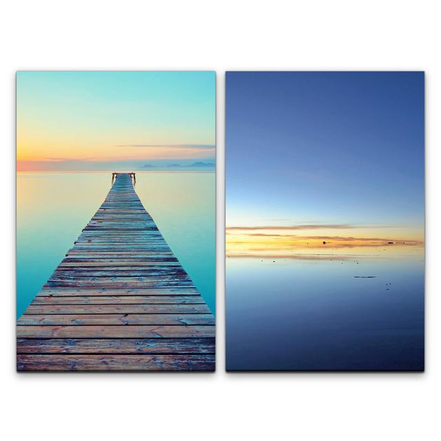 2-tlg. Leinwandbilder-Set - Grafikdruck „Jetty Sea Gentleness Distance Horizon Meditation” East Urban Home on Productcaster.