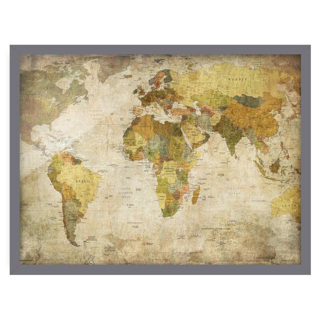 World Map - Picture Frame Graphic Art Rosalind Wheeler Frame Option: Grey Framed, Size: 70cm H x 100cm W x 2cm D on Productcaster.