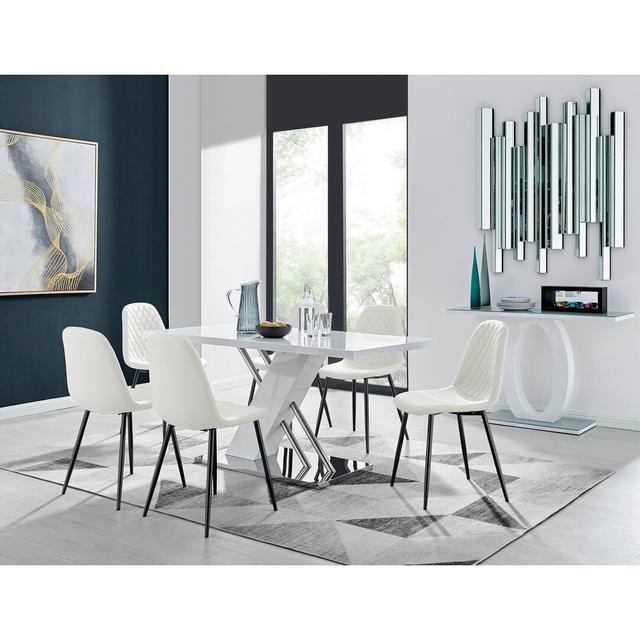 Sorro Cross Luxury High Gloss & Chrome Dining Table Set with 6 Luxury Faux Leather Chairs Canora Grey Colour (Chair): White on Productcaster.