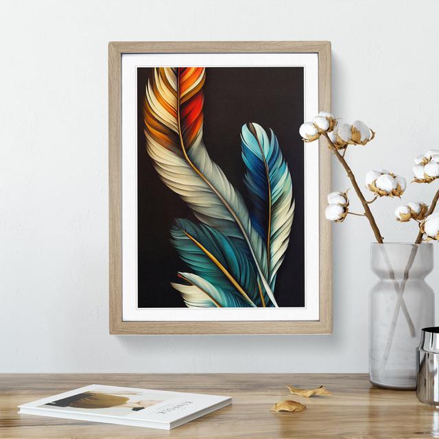 Pretty Feathers - Single Picture Frame Print Latitude Vive Size: 34cm H x 25cm W x 2cm D, Frame Option: Oak Framed, Matte Colour: White on Productcaster.