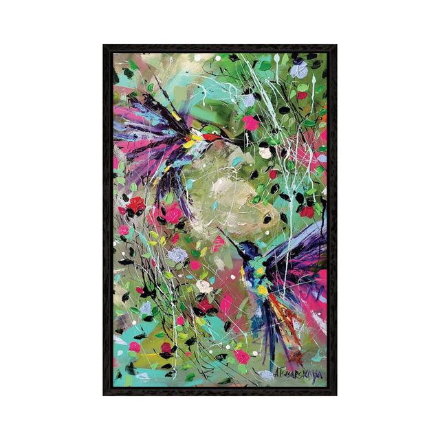 Blumen mit Vögeln von Aliaksandra Tsesarskaya - Galerie- Giclée auf Leinwand Lark Manor Größe: 101,6 cm H x 66,04 cm B, Format: Schwarzer Rahmen on Productcaster.