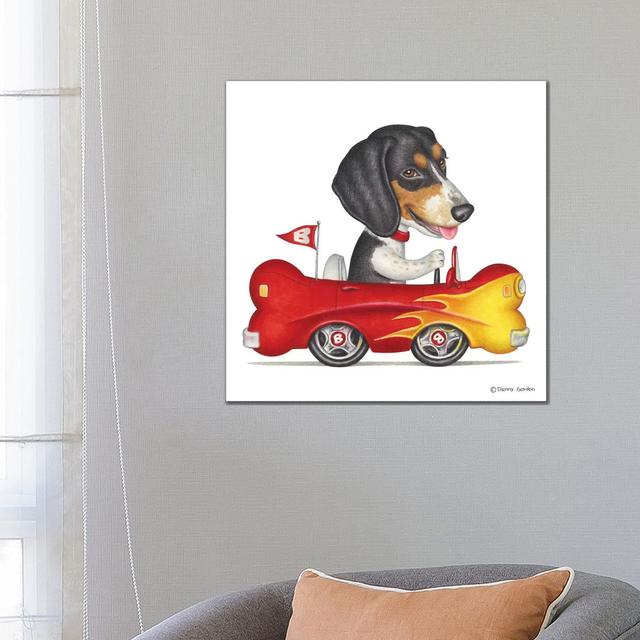 Beagle Flaming Bone Car by Danny Gordon - Wrapped Canvas Graphic Art Happy Larry Size: 66.04cm H x 66.04cm W x 1.91cm D on Productcaster.