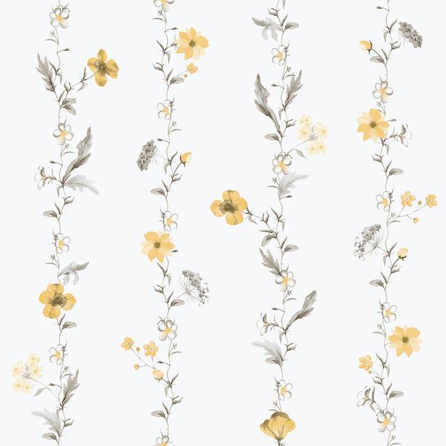 Laughlin Vertical Floral Garden 10.05M X 53Cm Matte Wallpaper Roll Brambly Cottage Colour: Yellow on Productcaster.