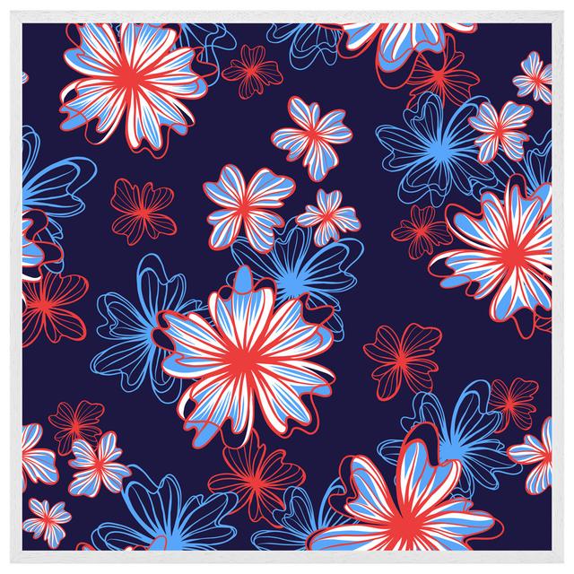 Gerton Red, White & Blue Flower Print - Single Picture Frame Print ClassicLiving Size: 61cm H x 61cm W x 4cm D, Frame Colour: White Framed on Productcaster.