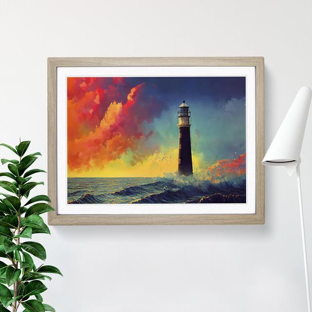 Sculptured Lighthouse - Single Picture Frame Painting Breakwater Bay Size: 34cm H x 46cm W x 2cm D, Frame Colour: Oak on Productcaster.