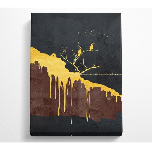 Dripping Gold Birds - No Frame Art Prints on Canvas ClassicLiving Size: 106.6cm H x 66cm W on Productcaster.