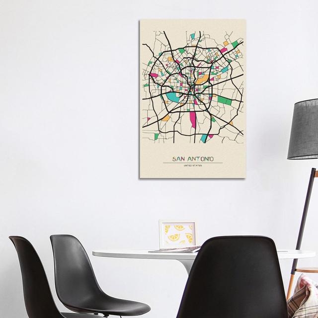 San Antonio, Texas Map by Ayse Deniz Akerman - Wrapped Canvas Graphic Art ClassicLiving Size: 101.6cm H x 66.04cm W x 1.905cm D on Productcaster.