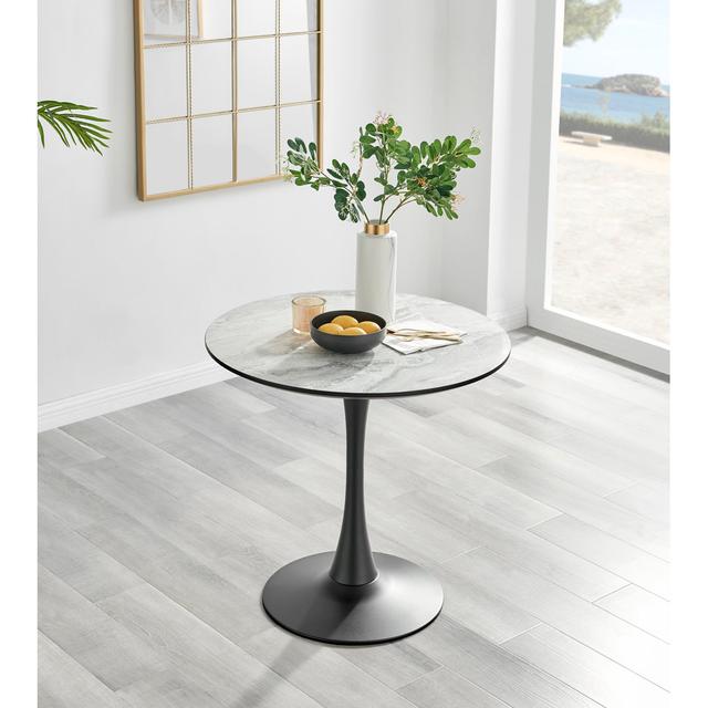 Eubanks Round 2 Seater White Marble Effect Melamine Pedestal Dining Table - Stylish modern design Canora Grey on Productcaster.