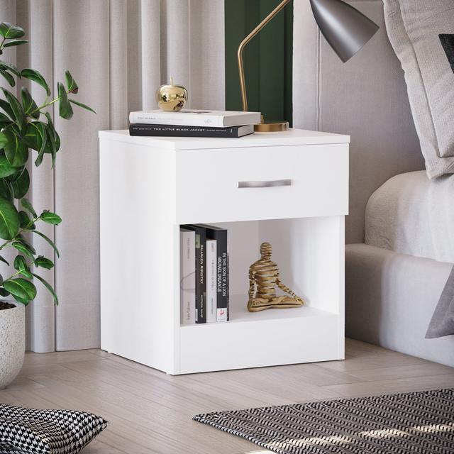 Maybery 1 Drawer Bedside Table Hashtag Home Colour: White on Productcaster.