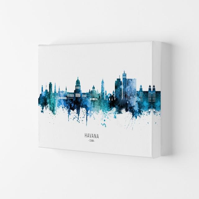 Havana Cuba Skyline Blue City Name by Michael Tompsett - Graphic Art Ebern Designs Format: Wrapped Canvas, Size: 29.7cm H x 42cm W x 4cm D on Productcaster.