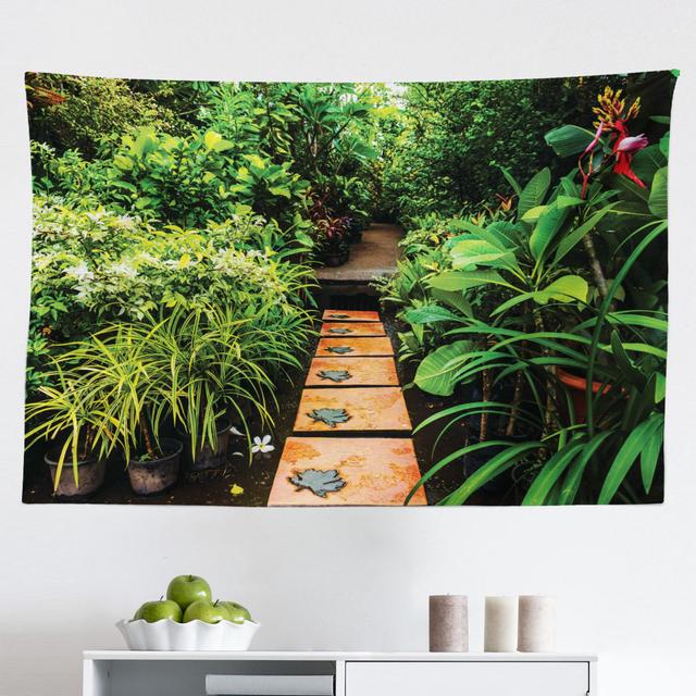 Tapisserie Peace Garden with Tropical Plants and Wooden Path East Urban Home Größe: 140 cm H x 230 cm B on Productcaster.