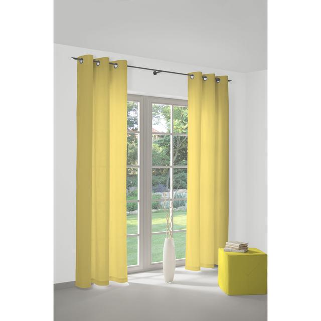 Uni Collection Light 100% Cotton Room Darkening Grommet / Eyelet Single Curtain Panel Adam Panel Size: 142cm wide x 315cm high, Curtain Colour: Yellow on Productcaster.