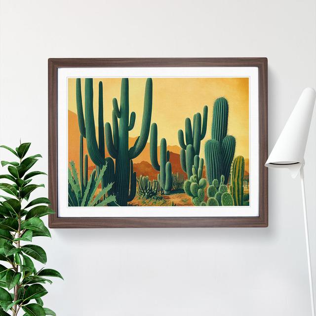 Cactus In The Desert - Picture Frame Print Natur Pur Size: 34cm H x 46cm W x 2cm D, Format: Walnut on Productcaster.