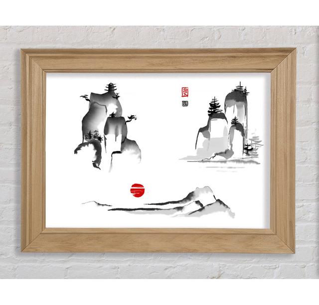 Chinese Mountain Tops 3 Framed Print Union Rustic Size: 21cm H x 42cm W x 8cm D, Format: Natural Framed Paper on Productcaster.