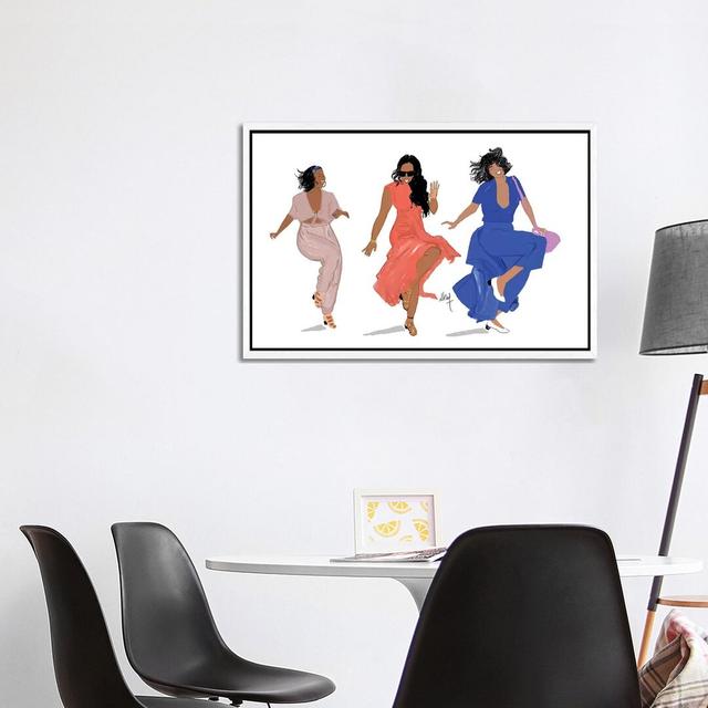 3 Brown Girls by Nicholle Kobi - Graphic Art Print on Canvas Latitude Run Format: White Framed, Size: 66.04cm H x 101.6cm W x 3.81cm D on Productcaster.