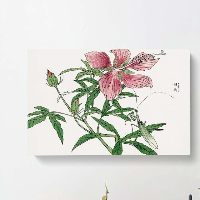 Praying Mantis And Pink Flower - Wrapped Canvas Painting East Urban Home Size: 35cm H x 50cm W x 3cm D on Productcaster.