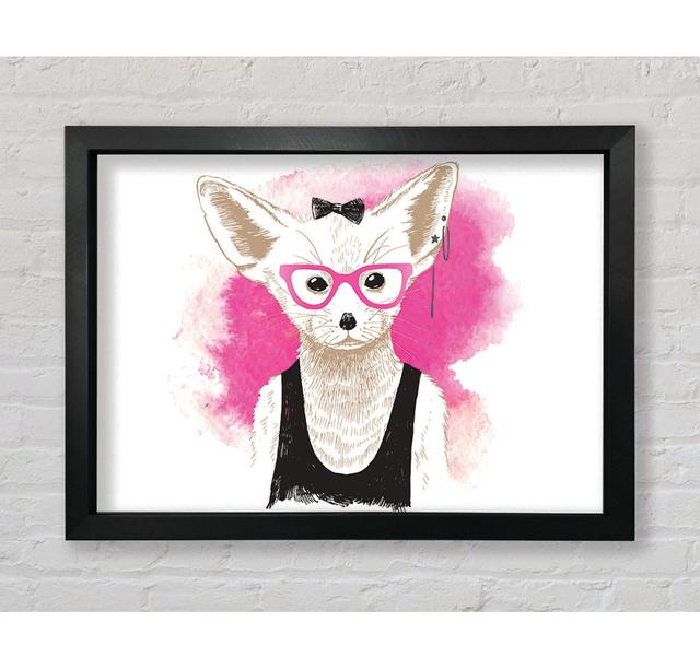 Leinwandbild Arctic Fox Bow Pink Brille Happy Larry Größe: 42 cm H x 59,7 cm B x 3,4 cm T, Format: Black Framed Paper on Productcaster.